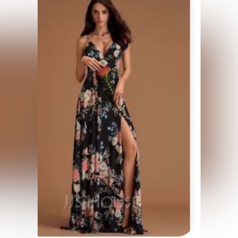 JJ’s House Black Floral Spaghetti Strap V Neck Sleeveless Maxi Dress Gown Size M